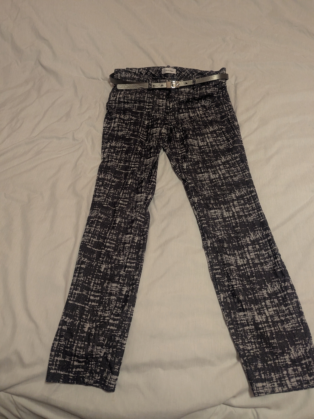 Women’s Two Tone Gray Patterned Straight-Leg Pants